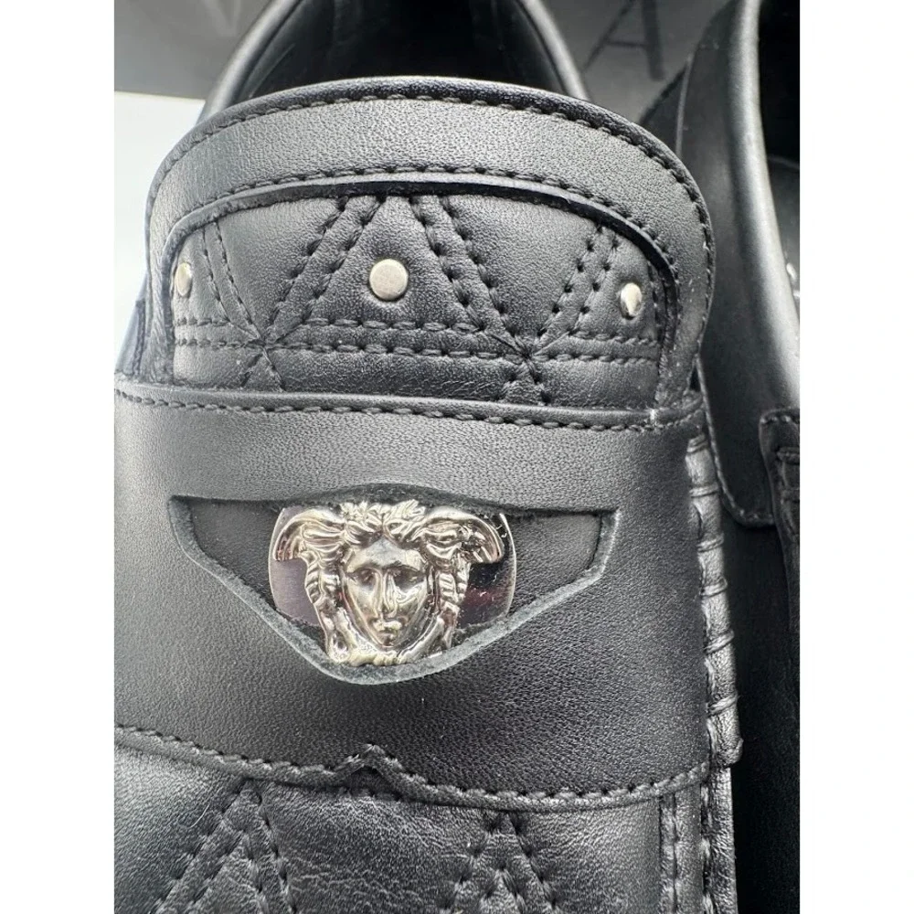 Versace Imola Medusa Leather Driver‎ Loafers Black Mens EU 39 US 6 DSU6051 NIB